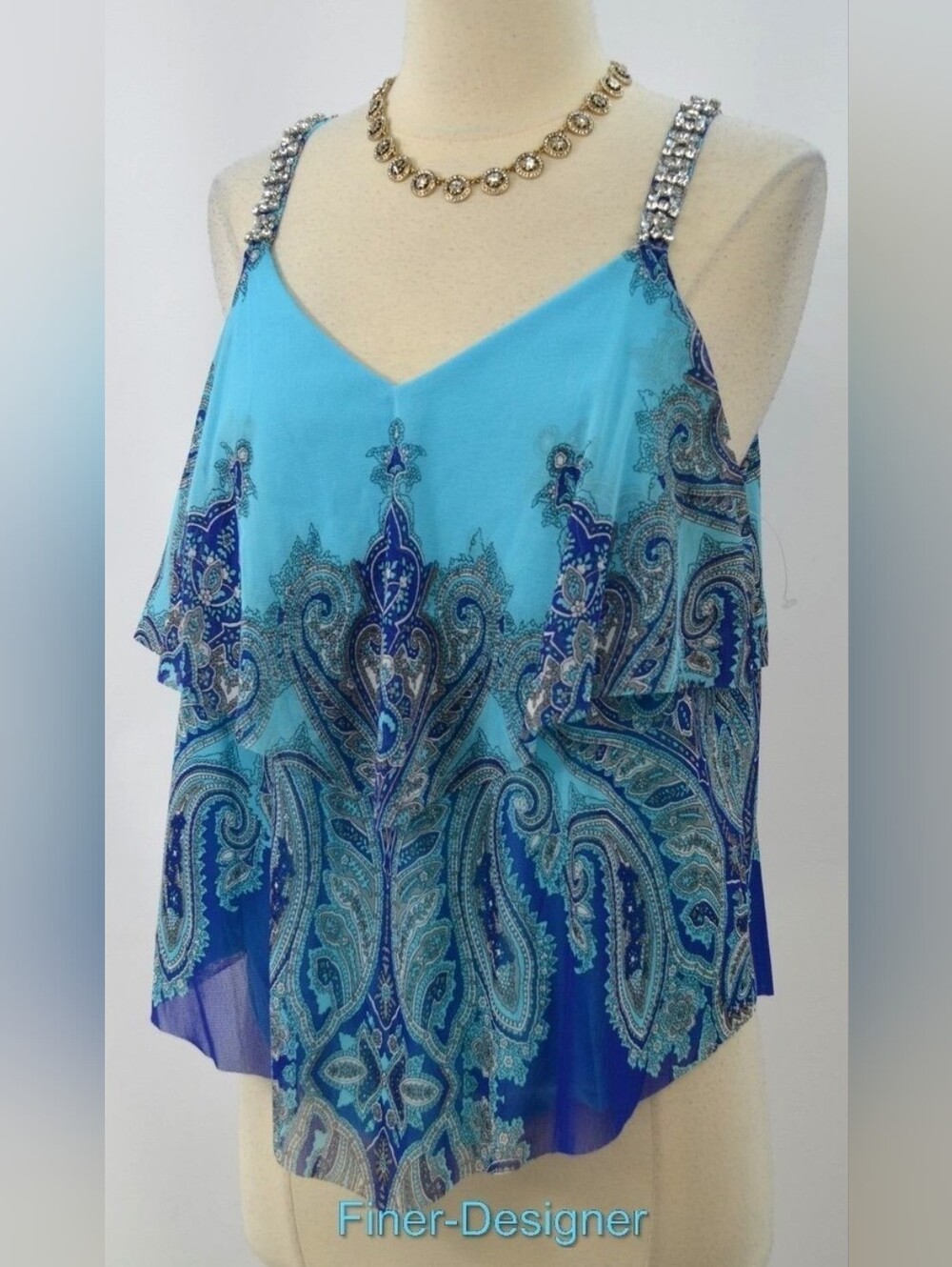 INC International concepts mesh Tank BLOUSE TOP cami rhinestone shabby SZ PM